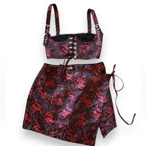 NWT Poster Girl Clout Games Underbust Corset & Mini Skirt set ML dragon print